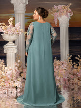 Plus Womens' Elegant Lace Mermaid Gown - Sheer Sleeves & Intricate Lace Patterns with Chiffon Overlay for Beach Weddings, Romantic Coastal Events